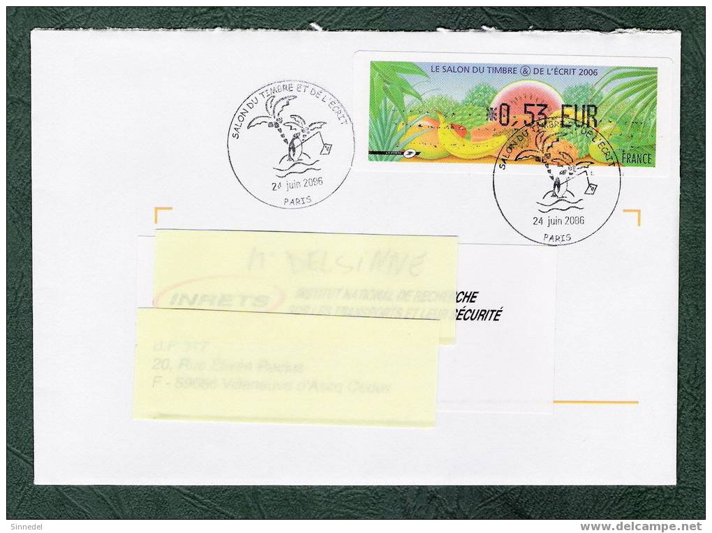 COURRIER  AVEC VIGNETTE 0.53 € TYPE FRUITS  DU SALON DU TIMBRE OBLITERATION DU  24 JIN 2006 - 1999-2009 Illustrated Franking Labels