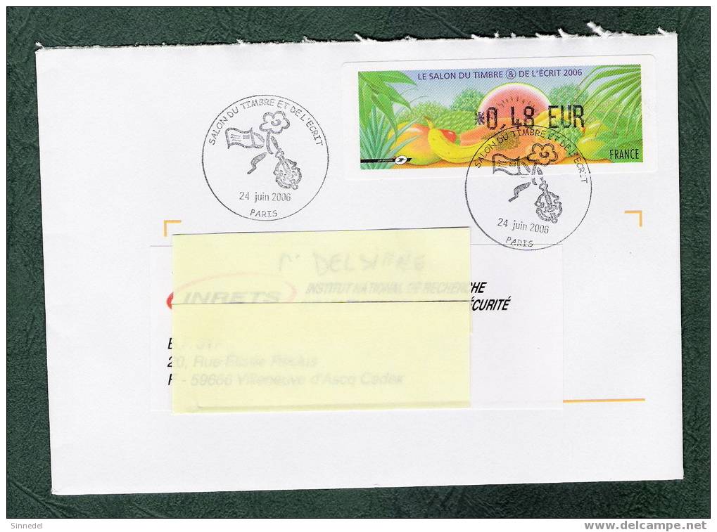 COURRIER  AVEC VIGNETTE 0.48 € TYPE FRUITS  DU SALON DU TIMBRE OBLITERATION DU  24 JIN 2006 - 1999-2009 Illustrated Franking Labels