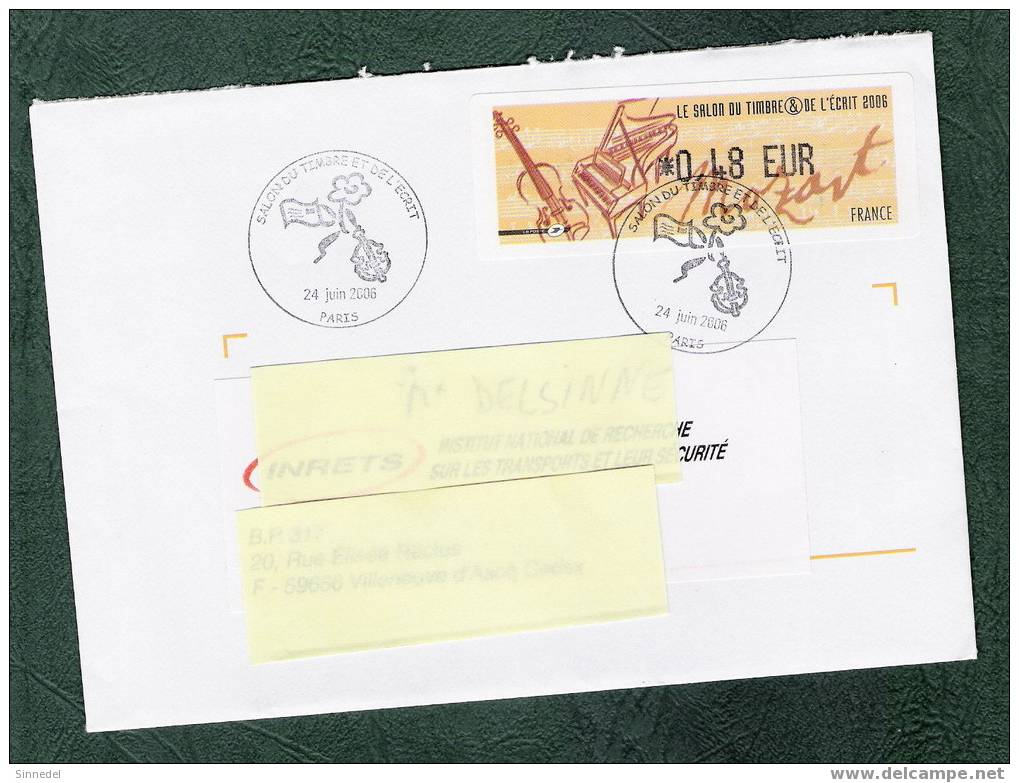 COURRIER  AVEC VIGNETTE 0.48 € TYPE MOZART  DU SALON DU TIMBRE OBLITERATION DU  24 JIN 2006 - 1999-2009 Illustrated Franking Labels