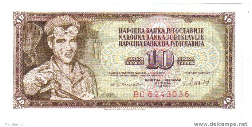 Jugoslavije Recto 10 Dinara - Yugoslavia