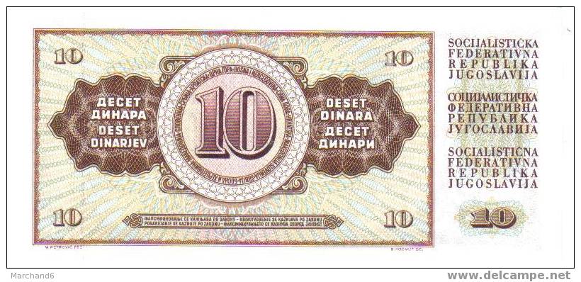 Jugoslavije Recto 10 Dinara - Yugoslavia