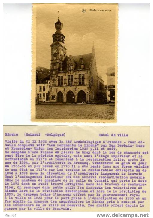 BELGIQUE .  2.C.P.A. BINCHE  L'hotel De Ville ; Et Un Coin Du Parc - Binche