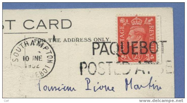 255 Op Kaart " CUNARD RMS  QUEEN ELIZABETH " Met Stempel SOUTHAMPTON /  PAQUEBOT - Covers & Documents