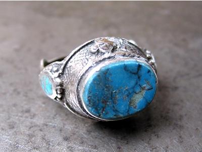 Ancienne Bague Indienne Argent Turquoise / Vintage Indian Silver Ring - Ethniques