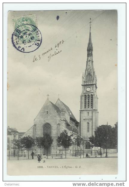 CPA Vanves Hauts De Seine 92 L'Eglise Petite Animation édit GI N°1608 écrite Timbrée 1907 - Vanves