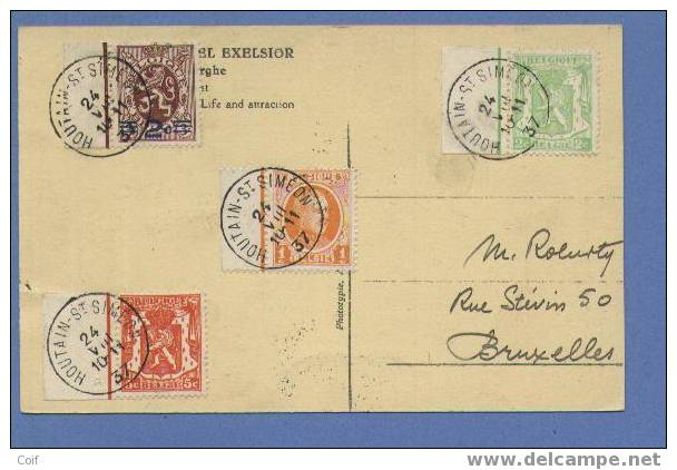 190+315+418A+419 Op Kaart Met Cirkelstempel  HOUTAIN-ST-SIMEON - 1922-1927 Houyoux