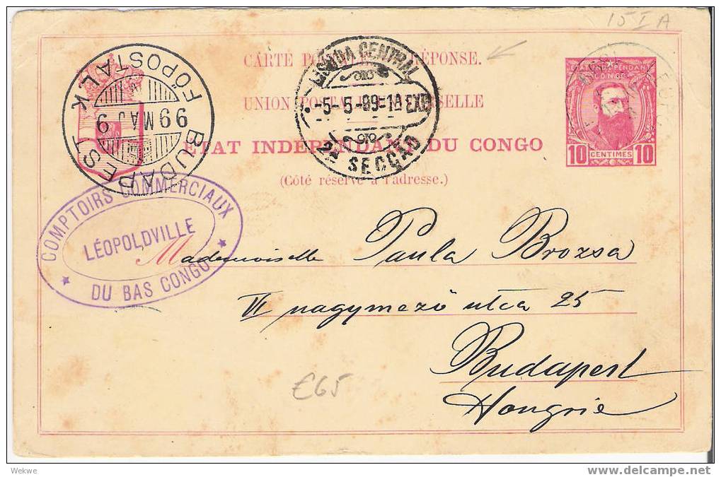 Bg035 / Congo – 1899 Ganzsachen-Frageteil – (15 I A) Bedarfsverwendet Nach Budapest - Ganzsachen