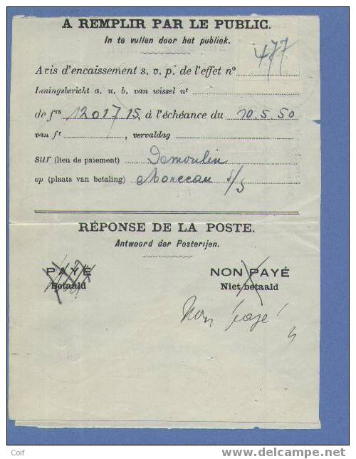 768 Op AVIS D'ENCAISSEMENT / INNINGSBERICHT Met Stempel MARCHIENNE-AU-PONT (Rare)!!!!!!!!!!!!!!! - 1948 Export