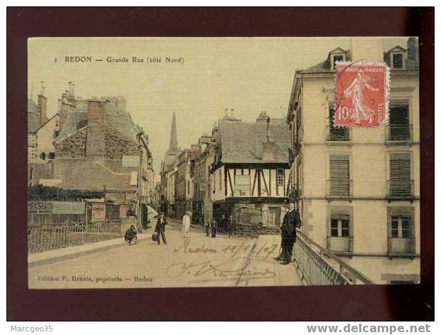 004780 Redon Grande Rue Côté Nord édit.renais N°2  Couleur Toilée Belle Carte Animée Tabac - Redon