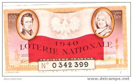 LOTERIE NATIONALE  100F  EN 1940 - Billets De Loterie