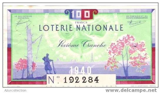 LOTERIE NATIONALE  100F  EN 1940 - Billets De Loterie