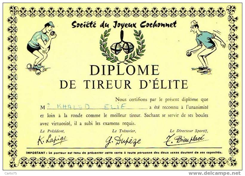 PETANQUE - DIPLOME DU TIREUR D'ELITE - Juegos