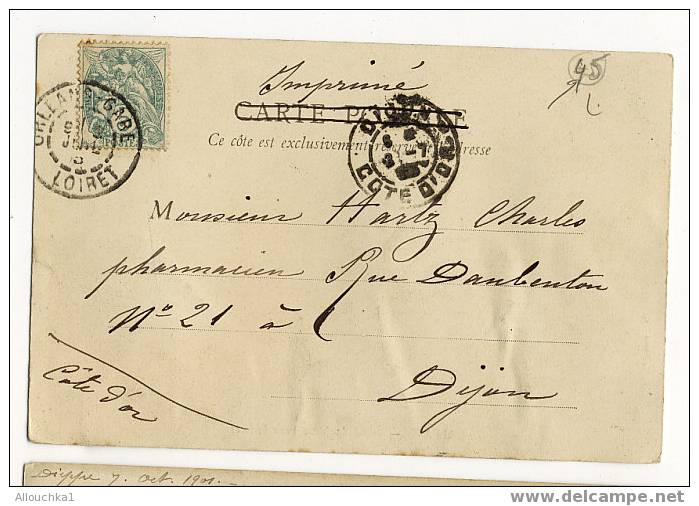 SUPERBE  IMPRIME  DE 5 CT ORIGINE ORLEANS 45 HOTEL DE VILLE  POUR DIJON 21   DE 1901 - Postal Rates