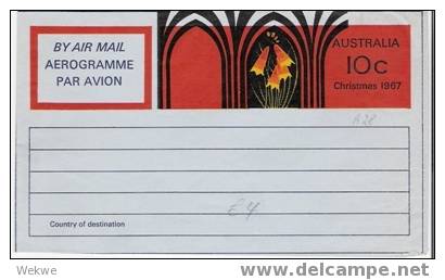 Au052/  AUSTRALIEN - /Aerogramme Christmas 1967 1967 (A 28 ) Ungebraucht - Cartas & Documentos
