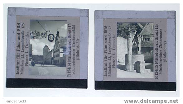 Dia 017 - "Mittelalterliche Stadt" - 4 S/w Glasdias - Diapositivas De Vidrio