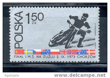 TIMBRE NUVEAU - LA POLOGNE 1973 - DRAPEAUX  MOTO SPORT - FINAL IMS NA ZUZLU CHORZOW - MNH - Moto