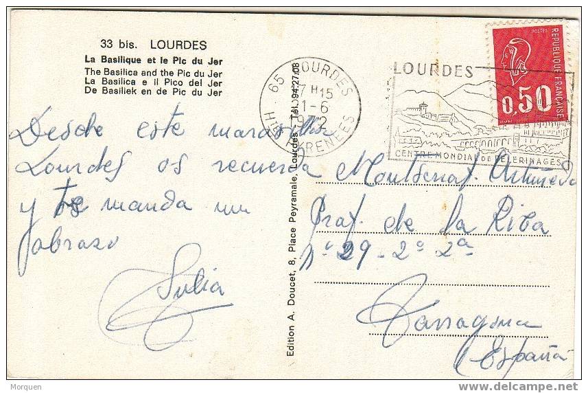 Postal LOURDES 1972 Fechador Especial Flamme - Lettres & Documents