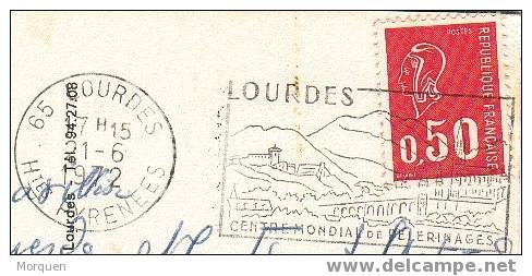 Postal LOURDES 1972 Fechador Especial Flamme - Lettres & Documents