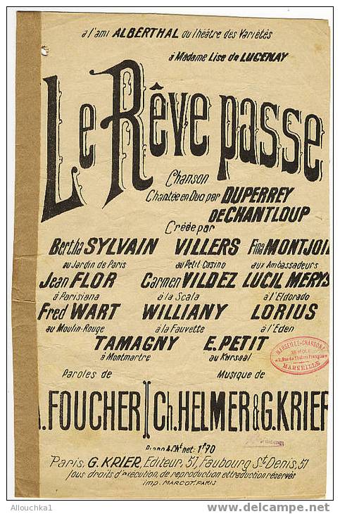 PARTITION DE MUSIQUE ET CHANSONS A FRANCESCHETTI RUE PERTINAX NICE / LE REVE PASSE - Sonstige & Ohne Zuordnung