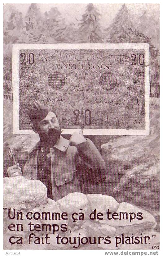 "Un Comme çà De Temps En Temps ça Fait Toujours Plaisir" Carte Représentant Un Billet De Vingt Francs De 1912. - Monedas (representaciones)