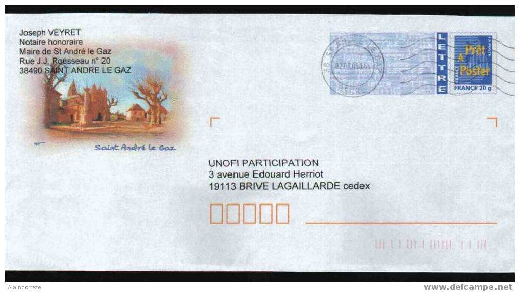 Entier Postal PAP Local Personnalisé Isère St André Le Gaz - PAP: Ristampa/Logo Bleu