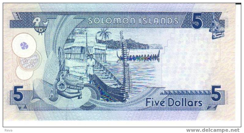 SOLOMON ISLANDS $5 BLUE NATIONAL EMBLEM FRONT BOAT BACK  SIG6 UNC  P19 READ DESCRIPTION !! - Solomon Islands