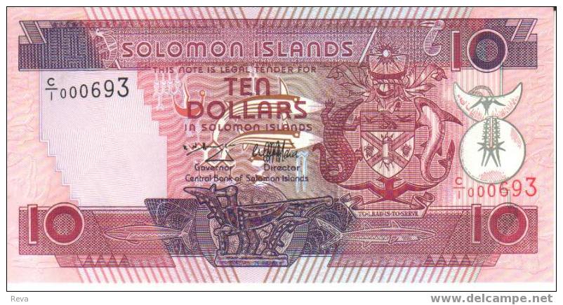 SOLOMON ISLANDS $10   RED   NATIONAL  EMBLEM   UNC  P? READ DESCRIPTION !! - Solomonen