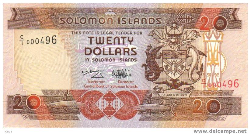 SOLOMON ISLANDS $20    BROWN   NATIONAL  EMBLEM   UNC  P? READ DESCRIPTION !! - Salomons