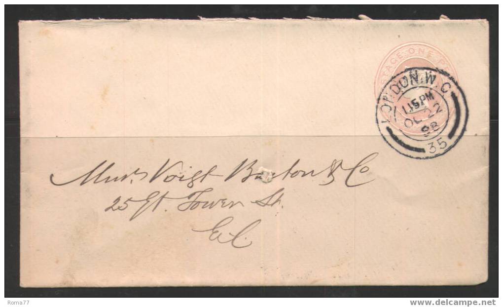 18 - GRAN BRETAGNA , INTERO POSTALE DEL 88/10/1898 - Stamped Stationery, Airletters & Aerogrammes