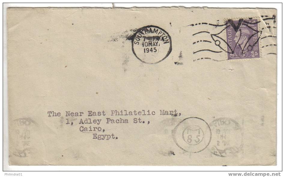 GREAT BRITAIN 1945 COVER TO EGYPT WITH SPECIAL VICTORY BELL METER CANCELLATION ON VICTORY DAY # 5180 - Lettres & Documents