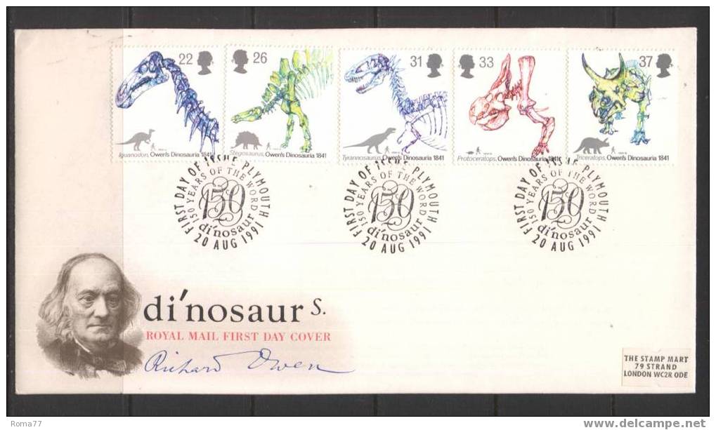 545 - GRAN BRETAGNA , DINOSAURI  20/8/1991 - 1991-2000 Decimal Issues