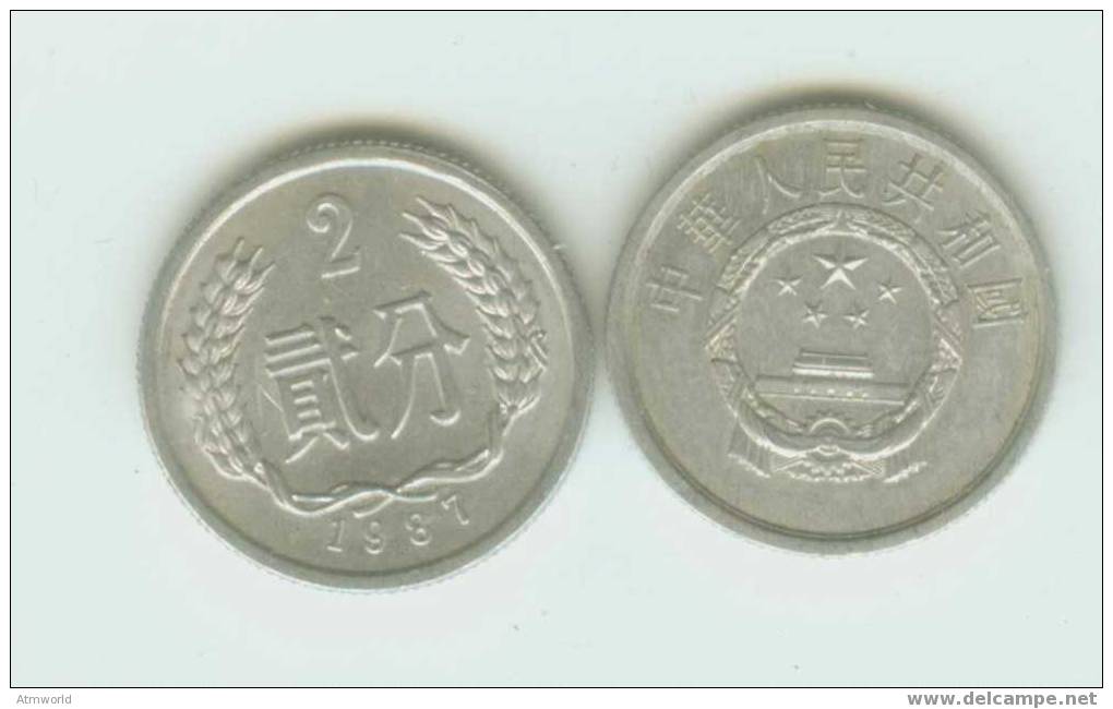 CHINA ---2 CENT COIN----1987 - Chine