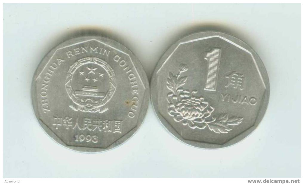 CHINA ---10 CENTS  COIN----1993 - Chine