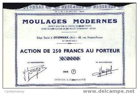 Action 250 Francs MOULAGES MODERNES 1968 (art. N° 35) - Industrie