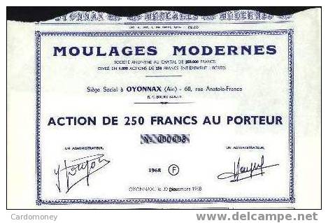 Action 250 Francs MOULAGES MODERNES 1968 (art. N° 35) - Industrial