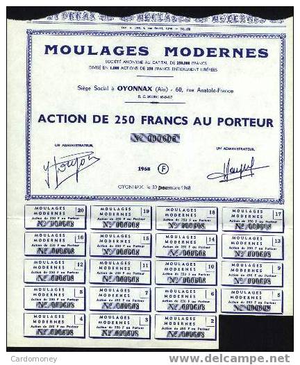 Action 250 Francs MOULAGES MODERNES 1968 (art. N° 35) - Industrial