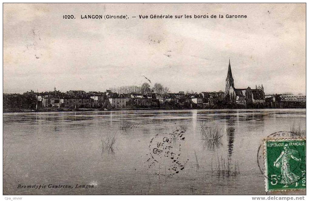 33 LANGON Vue Générale Sur Les Bords De La Garonne, Ed Gautreau 1020, 1908 - Langon