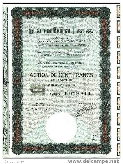 GAMBIN S.a. Action De 100 Francs 1966 (art. N° 1) - G - I