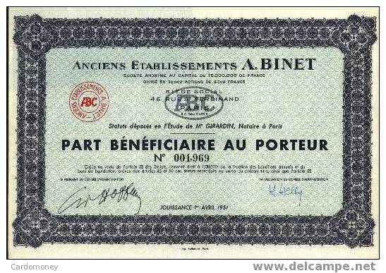 A.BINET Part Bénéficiaire (art.N° 3) - A - C