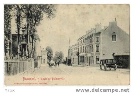 BEAUMONT Route Philippeville (St Laurent Madame Esplanade Deliège Michiels) 5c 1907 Imprimerie Lebrun Chariot Charrette - Beaumont