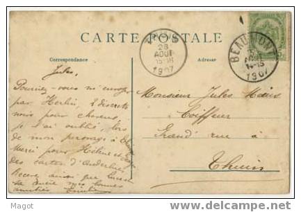 BEAUMONT Route Philippeville (St Laurent Madame Esplanade Deliège Michiels) 5c 1907 Imprimerie Lebrun Chariot Charrette - Beaumont