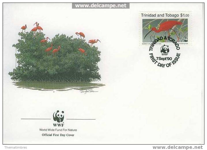 W0458 Ibis Rouge Eudocimus Ruber Trinite Et Tobago 1990 FDC Premier Jour WWF - Andere & Zonder Classificatie