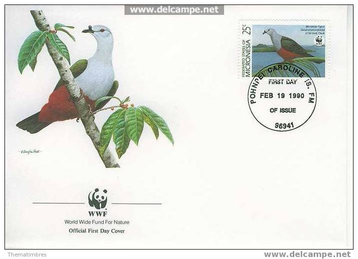 W0351 Pigeon Micronesie 1990 FDC Premier Jour WWF - Pigeons & Columbiformes