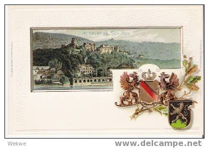 BH029 / Schöne  Relief-Karte  Heidelberg Schloss Und Wappen , Ca. 1905, Ungebraucht - Heidelberg
