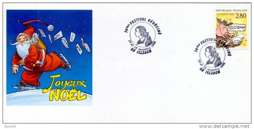 BEDECINE 1998 Festival De Bande Dessinée D´Illzach Et Encart Joyeux Noël Avec Cachet De Joseph BEHE 2 - Stripsverhalen