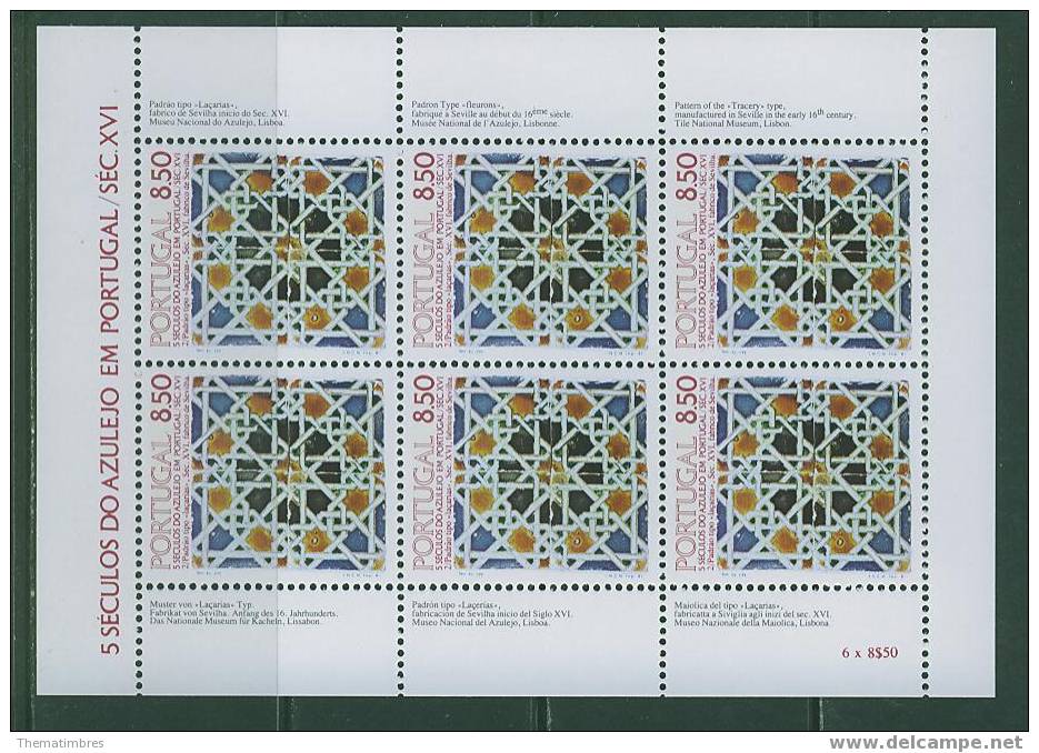 1GB0014 Azulejo Fleurons Mini Feuillet 1514a Portugal 1981 Neuf ** - Porcelain