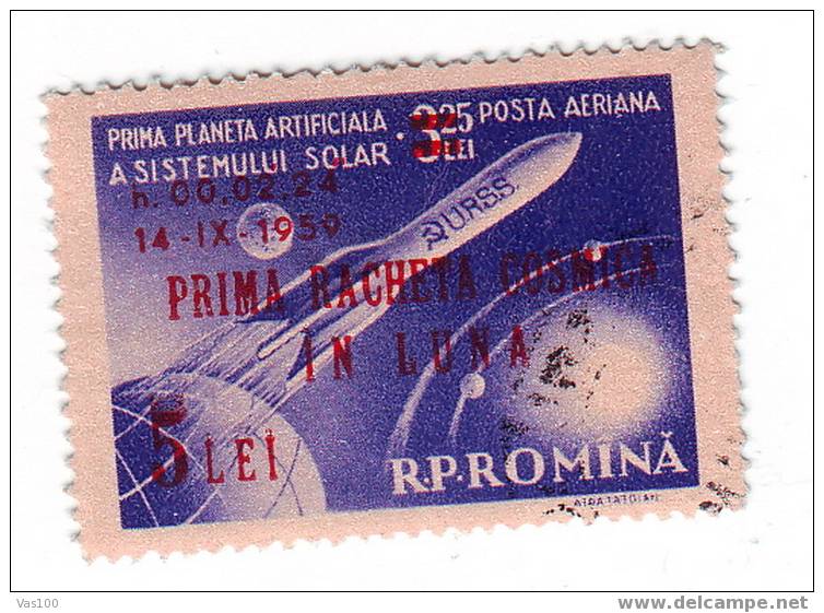 ROMANIA  1959 , LUNIK II SPACE ,OVER PRINT, USED FULL STAMPS  YVERT PA #101 - Oblitérés