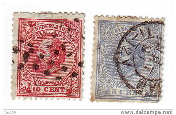NEDERLAND 1872/88, CLASIC STAMPS 5 AND 10 CENT - Oblitérés