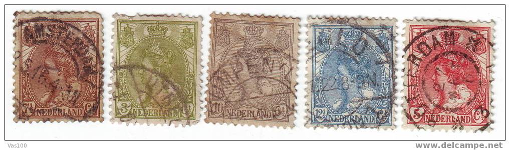 NEDERLAND 1898/99, CLASIC STAMPS 3, 5,  7 1/2, 10  AND 12 1/2 CENT - Oblitérés