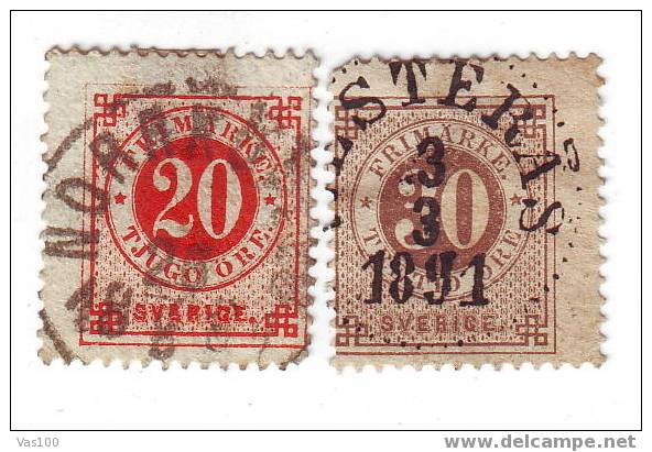 SUEDE 1872/1879 CLASIC STAMPS :20,  30 Ore. - Autres & Non Classés